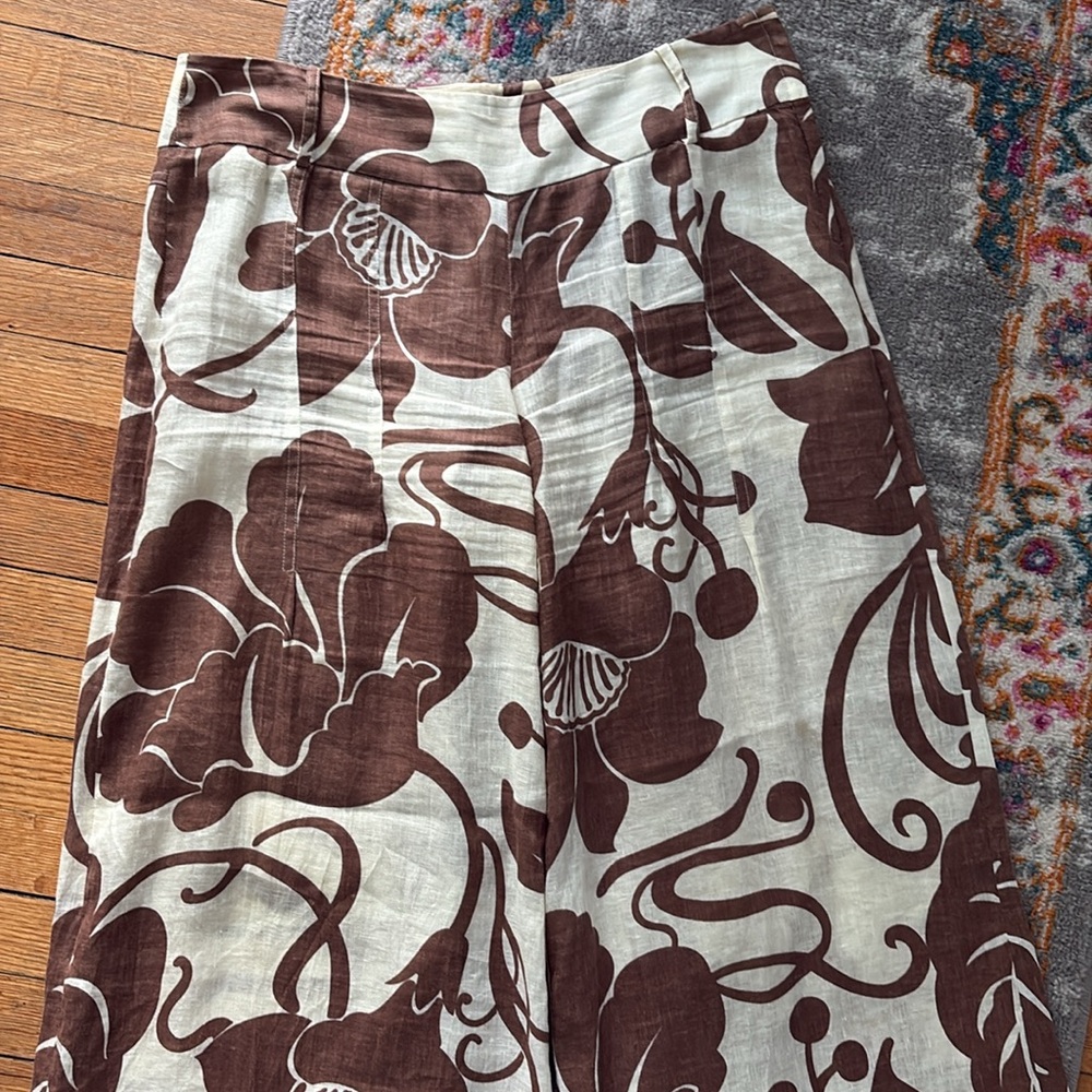 Elie Tahari Brown and Cream Floral Pants - Picture 3 of 10